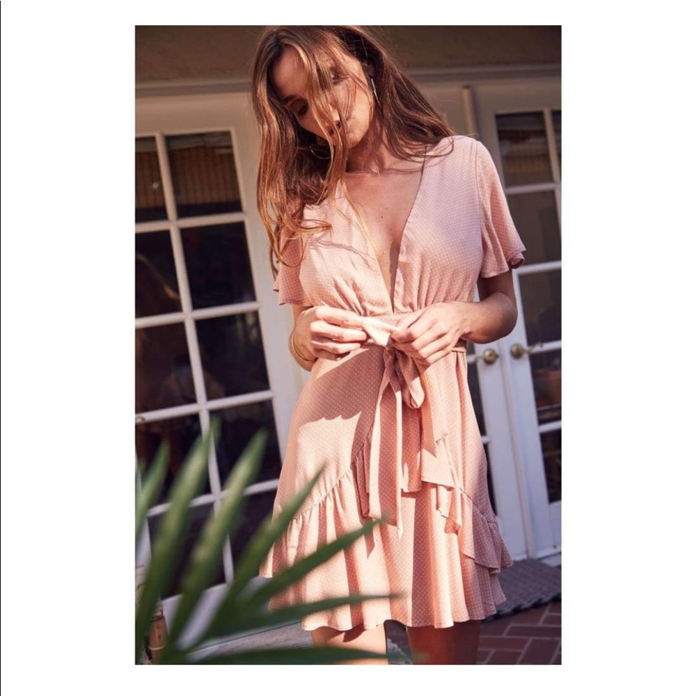 Sage the Label Pink Polka Dot Low Cut Dress